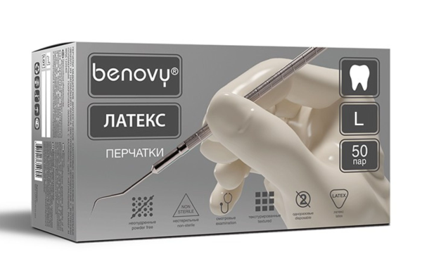ПЕРЧАТКИ мед. латек. диагн. нестер. неоп. (50пар)_Benovy