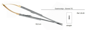Иглодержатель хирургический прямой Castroviejo-Gomel ТС 18см, 20-20* / HLW Германия